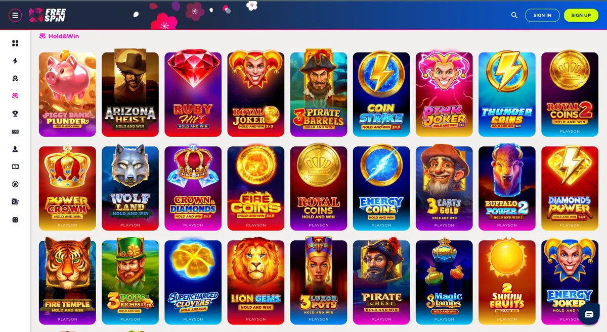 Free Spin Casino Hold and Win slots from Playson for Florida players